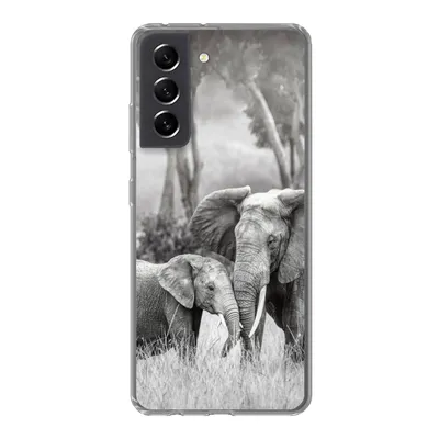 Produktbild von MuchoWow® Handyhülle Schutzhülle Hülle für Samsung Galaxy S21 FE Elefant - Tiere - Natur - Schwarz und weiß Silikon Softcase Handy Hülle - Mobiltelefonhülle