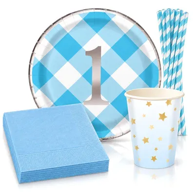Produktbild von Partyset 1. Geburtstag Junge Kindergeburtstag Zahl 1 hellblau gold