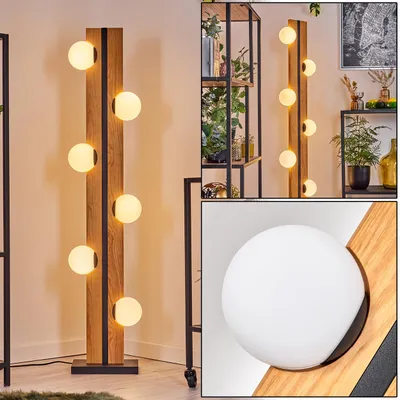 Produktbild von Isorella Stehlampe aus Holz/Metall/Glas in Naturfarben/Schwarz/Weiß