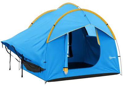 Produktbild von Autozelt Campingzelt, 3 Türen, wetterbeständig, 239cm x 210cm x 210cm, Orange + Blau