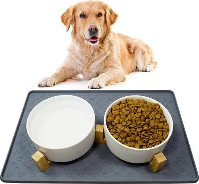 Productafbeelding van Famanu keramische voerbakken – Voer- en waterbakken met bamboestandaard en antislipmat (850 ml, 2 stuks, wit)