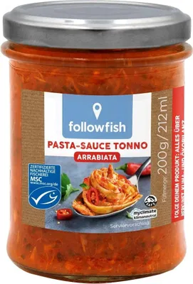 SOS POMIDOROWY W STYLU ARRABBIATA BIO Z TUŃCZYKIEM BIAŁYM MSC 200 g - FOLLOWFOOD