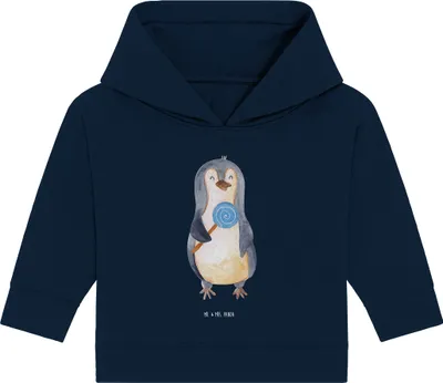 Produktbild von Mr. & Mrs. Panda Organic Baby Hoodie Pinguin Lolli 24. - 36. Monat - French Navy - Geschenk, Süßigkeiten, Kapuzenshirt, Naschen, Heißhunger, Kapuzensweatshirt, Spruch