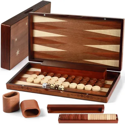 Zdjęcie produktu dla Gra w backgammon - Składana planszа podróżna 40,6 cm - Ręcznie wykonana - Duże pionki