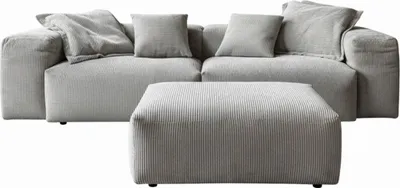 Produktbild von KAWOLA Sofa CELESTE 4-Sitzer mit Hocker Cord hellgrau