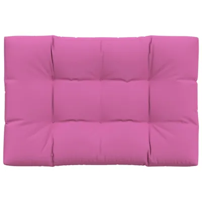 A pink tufted cushion is shown against a white background.
