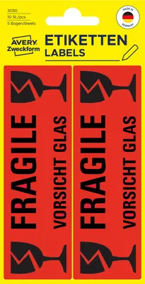 Immagine prodotto di Avery Zweckform® 3050 3050 Etichette di avvertimento, 119 x 38 mm, prestampate, 5 fogli/10 etichette, rosso fluorescente