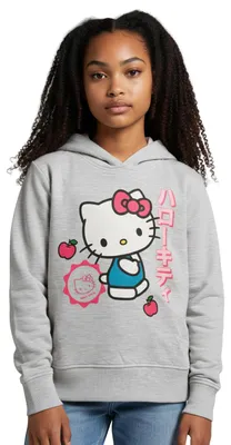 Produktbild von Hello Kitty Hoodie für Mädchen - Apple Kinder Kapuzenpullover Pullover mit Kapuze Sweatshirt Grau 122-128