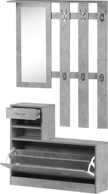 Image de HOMCOM Ensembles 3 en 1 de meuble d'entrée vestiaire avec panneau porte-manteau, miroir et banc à chaussures - 6 crochets et étagère réglable, effet béton gris