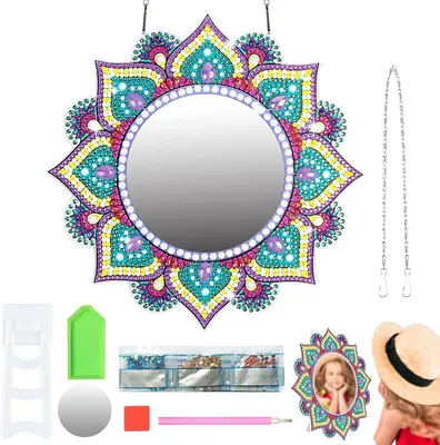 Produktbild von Diamond Painting Spiegel Bastelset Kinder Mandala Kosmetikspiegel, 5-12 Jahre Mädchen Geburtstagsgeschenk Spielzeug