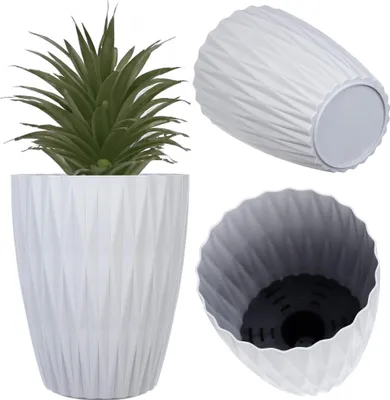 Produktbild von KADAX Pflanzentopf Ø 14.5 x H 17.5 cm, moderner Blumentopf aus Kunststoff, Übertopf für Zimmerpflanzen, Blumenübertopf mit geometrischer Struktur, Kräutertopf für Innen (Grau)