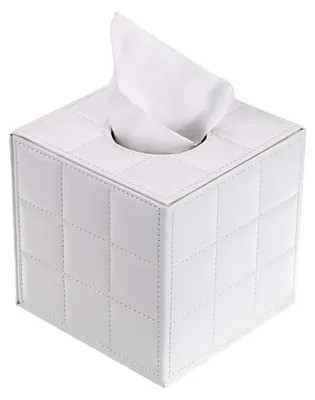 Immagine prodotto di Scatola per fazzoletti di carta in ecopelle, colore bianco, dimensioni 13,5x13,5x13,5 cm