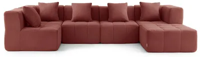 Image de MILYSOFA SOFABULOUS : canapé d'angle modulaire 5 places avec méridienne, tissu bouclé raffiné, rouge terracotta