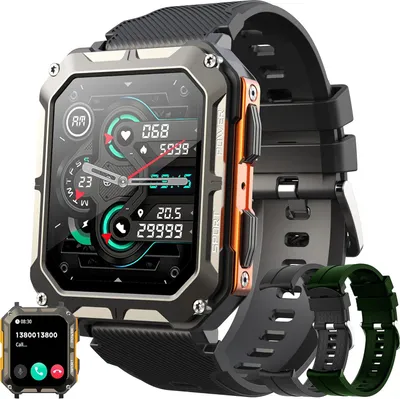 Produktbild von Herren-Smartwatch mit Telefonfunktion,1,81 Zoll Touchscreen,5 ATM wasserdicht, Blutdruckmessgerät,Herzfrequenz,Schrittzähler,123 Sportmodi Android IOS