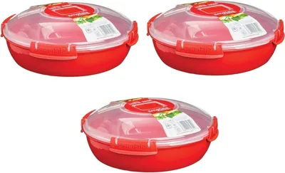 Productafbeelding van Magnetron Borden - Voedsel Containers - Maaltijden Opwarmen - Ventilatie Ventiel - Set van 3 - Rood