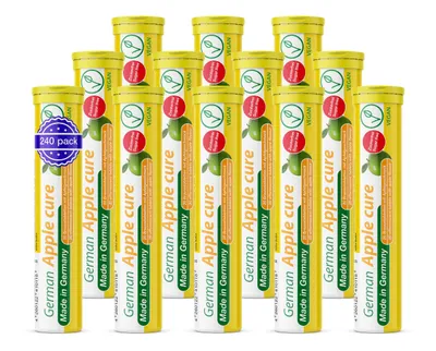 Produktbild von German Apple cure Brausetabletten 12x20 Stk. Apfelgeschmack - 256,5 mg Apfelessig, 2 mg Vitamin B6 Zuckerfrei - T&D Pharma - Germany