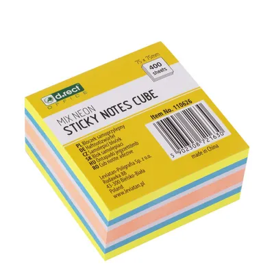 Produktbild von Mango Haftnotizwürfel Super Sticky Notes Selbstklebende Haftnotizzettel in 75x75mm 400 Blatt Neon