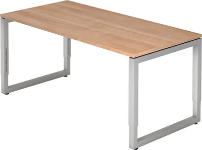 Produktbild von bümö Schreibtisch Serie-R - Gestell: Silber, Größe:  160 x 80 cm, Nachbildung: Nussbaum