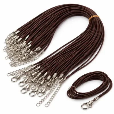 Produktbild von Schmuckband - 10 Stück gewachste Baumwollkordel mit Karabinerverschluss und Verlängerungskette - für Anhänger und DIY Schmuckherstellung - Braun 46 cm 1.5 mm