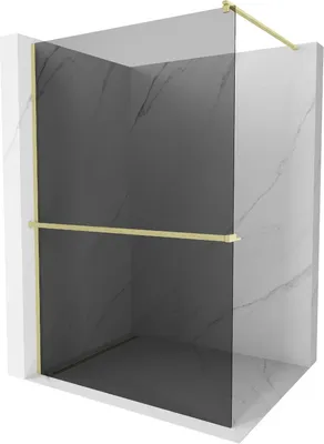 Produktbild von Mexen Kioto+ Duschwand mit Walk-in-Regal 130 x 200 cm, grafit, gebürstetes Gold - 800-130-121-55-40