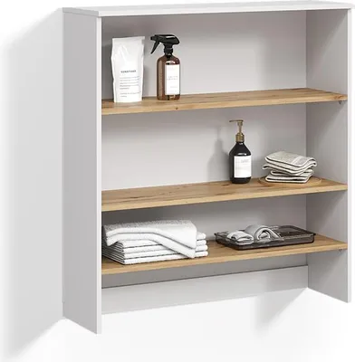 Image de Armoire murale Livinity Paolina Blanc/Artisan 93.6x100.4cm avec des étagères ouvertes, Model 58819