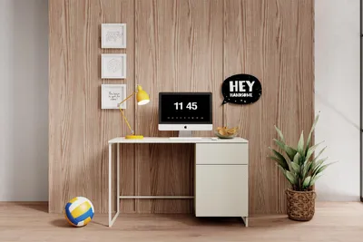 Zdjęcie produktu dla Biurko kaszmirowe 120 cm z szufladą i półką ryflowany front funkcjonalne