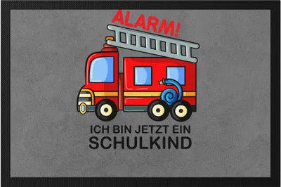 Produktbild von Alarm Ich Bin Jetzt Ein Schulkind Fußmatte Rotes Feuerwehr-Auto Einschulungsgeschenk Idee