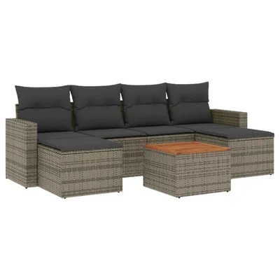 Produktbild von vidaXL 7-tlg. Garten-Sofagarnitur mit Kissen Grau Poly Rattan