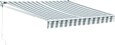 Image de Store banne SAULE 2,5 × 2m - Toile rayée blanche/grise et structure blanche