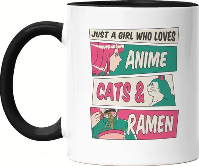 Produktbild von Just a girl who loves Anime, Cats and Ramen Tasse Schwarz Anime Japan Manga