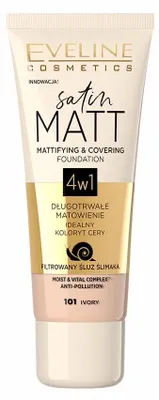 Image de Eveline Cosmetics Satin Matt – fond de teint, matifiant, couvrant, Teinte 104 beige – Carton de 30