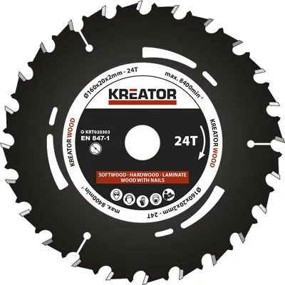Produktbild von Kreator 160x20x2.0 Mm 24t Holzkreissägescheibe Silber Silber One Size