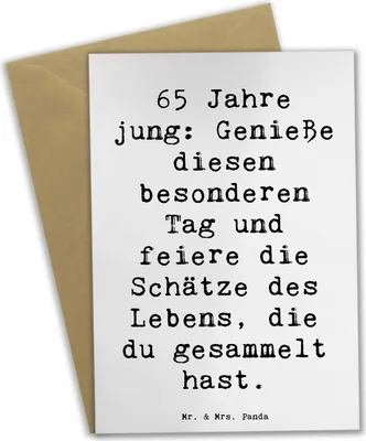 Produktbild von Mr. & Mrs. Panda Grußkarte Spruch 65. Geburtstag Feiern - Weiß - Geschenk, osterkarten, optimistisch, Happy Birthday, besonderer Tag, osterkarte, einladungskarten, Alter