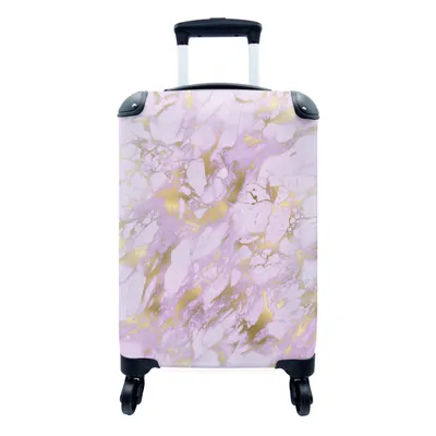 Produktbild von MuchoWow® Koffer Handgepäck Trolley Rollkoffer Kleine Reisekoffer mit 4 Rollen - Marmor - Gold - Lila - Cabin Size < 55x40x23 cm & 55x40x20 cm - Fotokoffer - Kabinenkoffer - Boardgepäck - Reise-Box - Reisekoffer - Reisegepäck - Koffer mit Bild - Trolley für Kinder