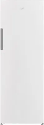 A full-shot, front-facing image of a white Beko refrigerator against a white background.