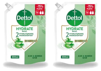 Obrázek produktu pro 2 kusy náplně do dávkovače mýdla Dettol, hydratační – Aloe Vera a bambus – 500 ml – výhodný balíček