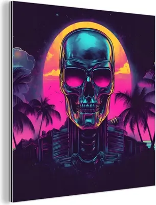 Produktbild von MuchoWow Wanddekoration Metall Metallbild Wandkunst 90x90 cm Palmen - Kopf - Metallisch - Sonnenuntergang MuchoWow Aluminium Gemälde - Dekoration - Industrial - Metall