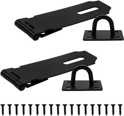 Productafbeelding van 2 hangsloten, 5 inch (ongeveer 12,7 cm) roestvrijstalen deursluiting, houten deur, slot in oude stijl, geschikt voor badkamer, verstevigde, opklapbare sluiting, zwart