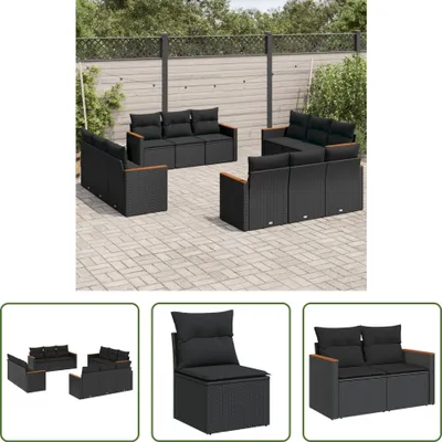 Produktbild von The Living Store 12-tlg. Garten-Sofagarnitur mit Kissen Schwarz Poly Rattan