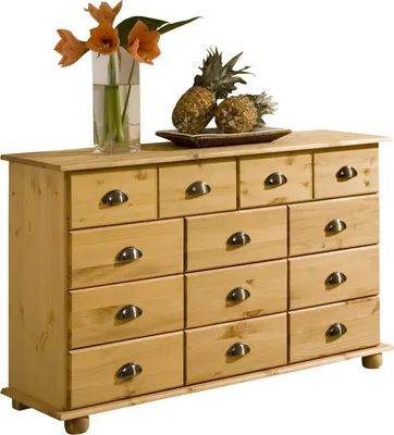 Produktbild von Schubladenschrank Sideboard COLMAR, massives Kiefernholz gebeizt mit 11 Schubladen