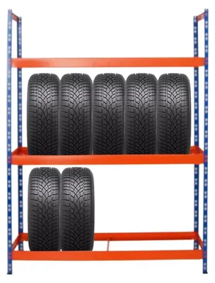 Produktbild von Reifenregal TIGER XL | HxBxT 200x150x45cm | 300kg Fachlast | bis zu 18 Reifen auf 3 Ebenen | Blau/Orange