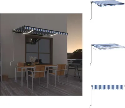 Immagine prodotto di vidaXL Tenda da sole automatica con sensore di vento a LED 400x300 cm Blu Bianco - Tende da sole