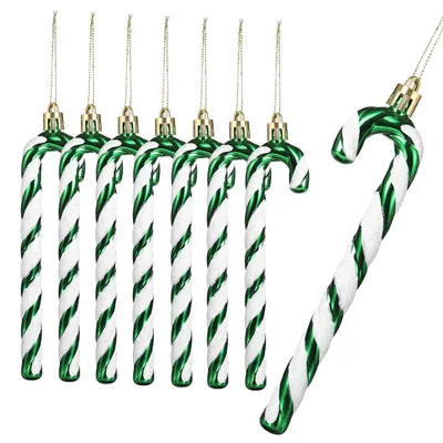 Produktbild von Zuckerstangen Deko 12 Stück, 14cm Weihnachtsbaumschmuck Grün-Weiß