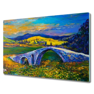 Produktbild von Coloray Küchenbrett Kochplattenabdeckung Hackbrett Schneidebrett Herdabdeckplatte 80x52 cm - Landschaft Brücke