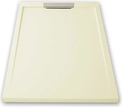 Produktbild von Mineralguss-Duschwanne extra flach LUX Schieferoptik beige 80x170cm Edelstahl in chrom Ablaufschutz in Chrom
