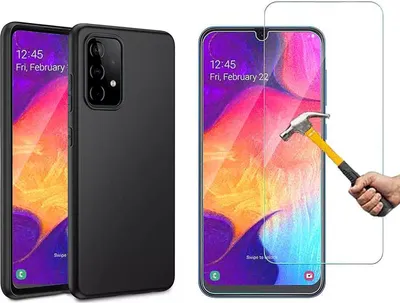 Produktbild von 2in1 Schutzglas Schutzhülle  kompatibel mit Panzerglas Samsung Galaxy A51 Schutzhülle schwarz TPU Flexibel Cover Handyhülle Glasfolie