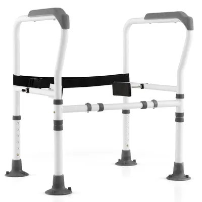 Obrázek produktu pro COSTWAY pomůcka pro stojící toaletu, 6polohová výškově nastavitelná až do 136 kg, s rukojetí a protiskluzovými nožičkami Podpůrný rám na toaletu, pomůcka pro stojící toaletu, šedá barva