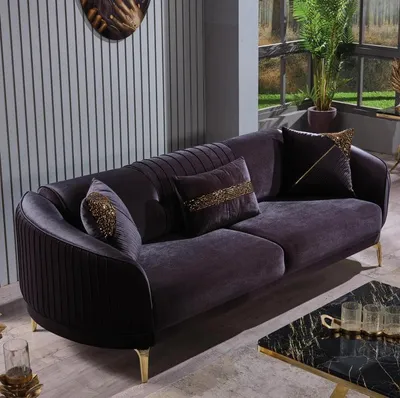 Produktbild von Dreisitzer Sofa Moderne Wohnzimmer Couch Schwarz Designer Polstersofas