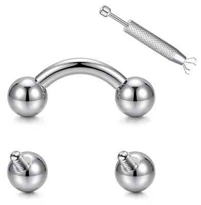 Imagen del producto de Piercings con barra curva, con bolas intercambiables, disponibles en tamaños 14G-00G, para piercings tipo Príncipe Alberto