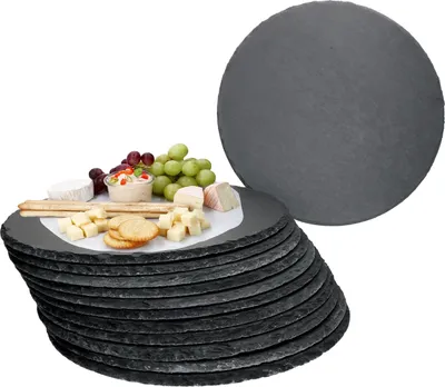 Produktbild von 12x Schieferplatten rund Ø30cm Untersetzer Pizza-Teller Servier-Platte Naturschiefer
